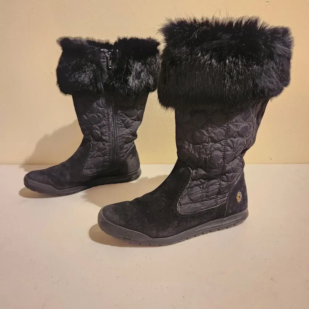 Coach Black Faux Fur Lined Quilted Boots Size 6 Women's Winter Snow Designer Y2K